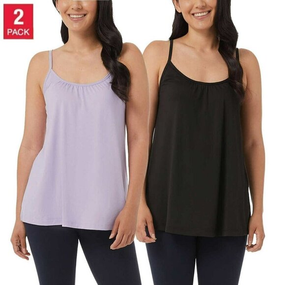 NWT 32 Degrees Women's  2-Pack Wire Free Built-in Bra Stretch Top Relaxed Fit Ca - Picture 1 of 8